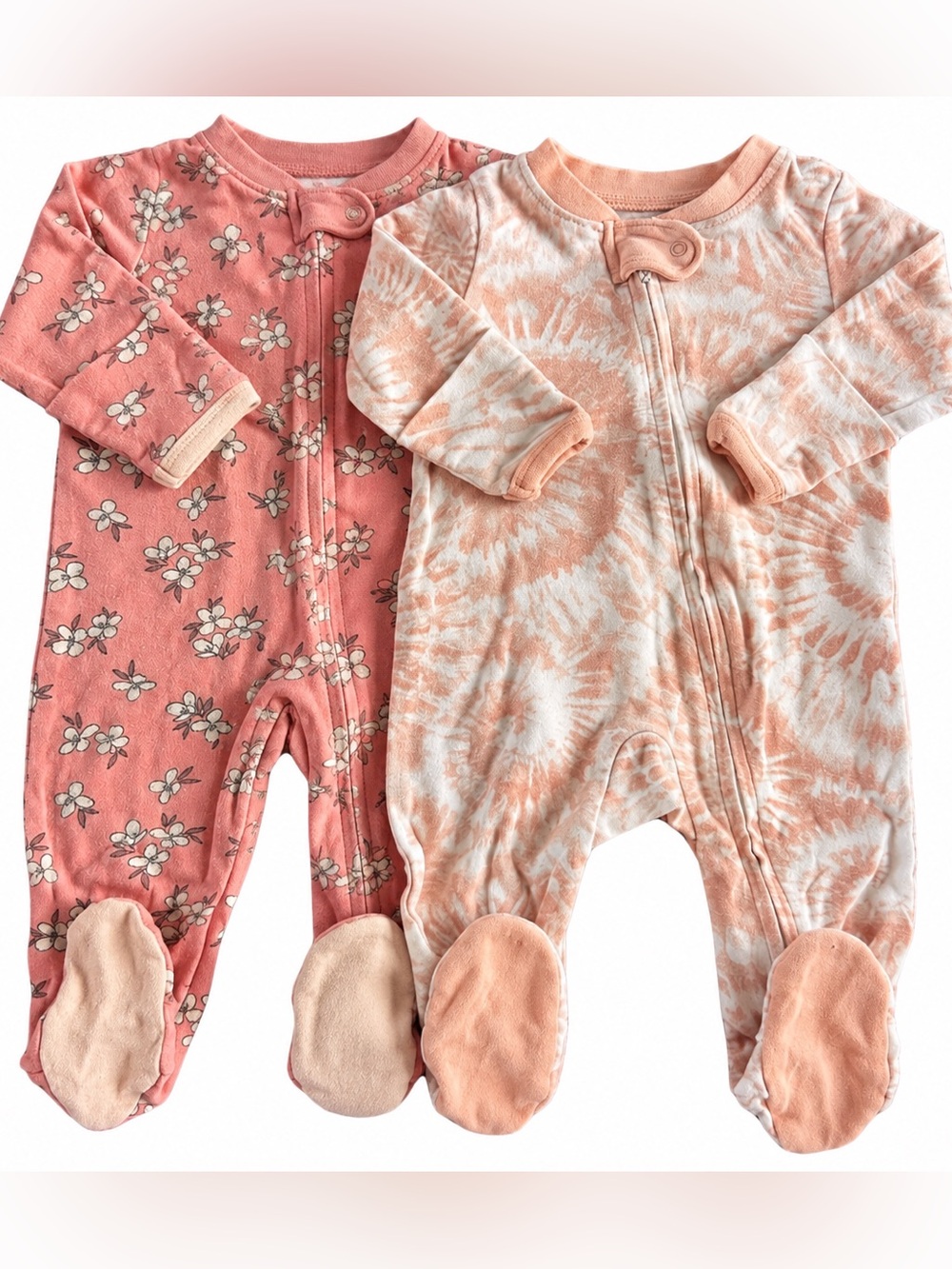 Honest Baby 0-3M Organic Cotton Floral Tie Dye Footed Sleepers 2 Pack